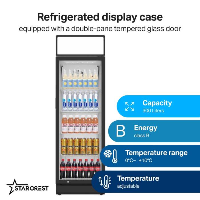 starcrest-professional-refrigerated-display-case-sps-300dc-300-l-light-box-adjustable-thermostat-led-lighting-height-193-cm-black-544673